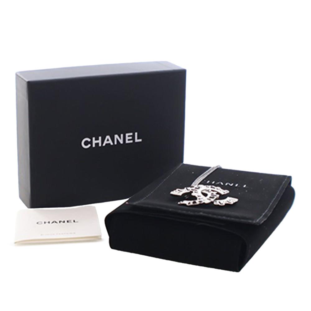 Chanel AB Chanel Silver with Black Silver Metal Ruthenium Plated CC Crystal Pendant Necklace France