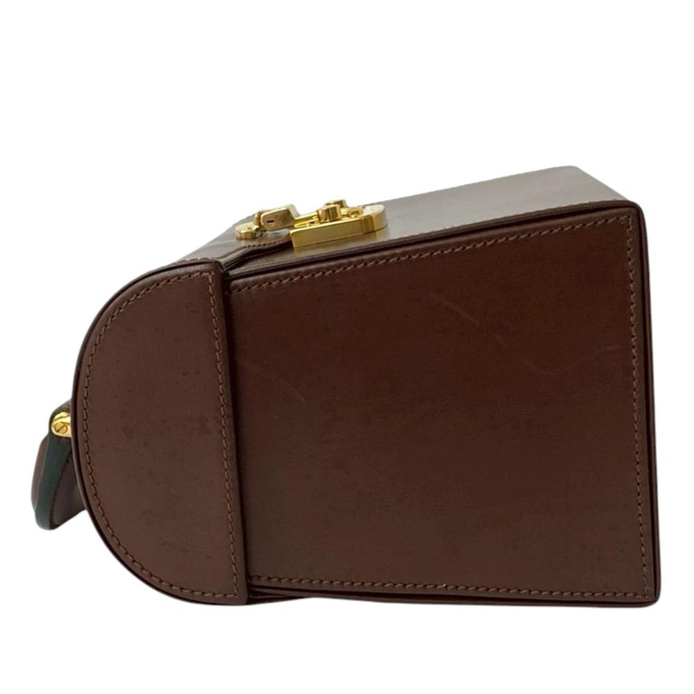 Gucci AB Gucci Brown Dark Brown Calf Leather Lady Lock Handbag Italy