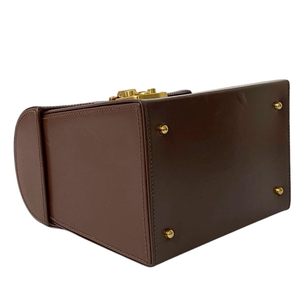 Gucci AB Gucci Brown Dark Brown Calf Leather Lady Lock Handbag Italy