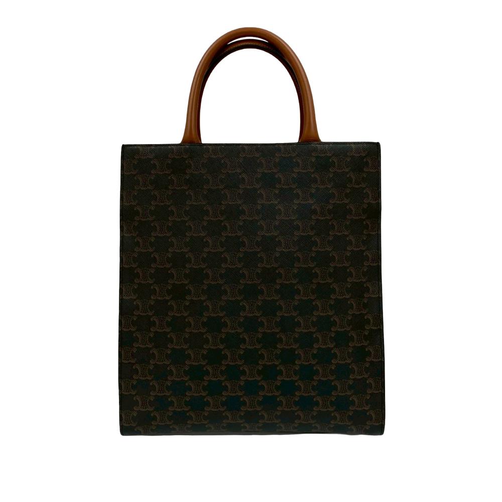 Celine AB Celine Brown Coated Canvas Fabric Small Triomphe Vertical Cabas Tote France