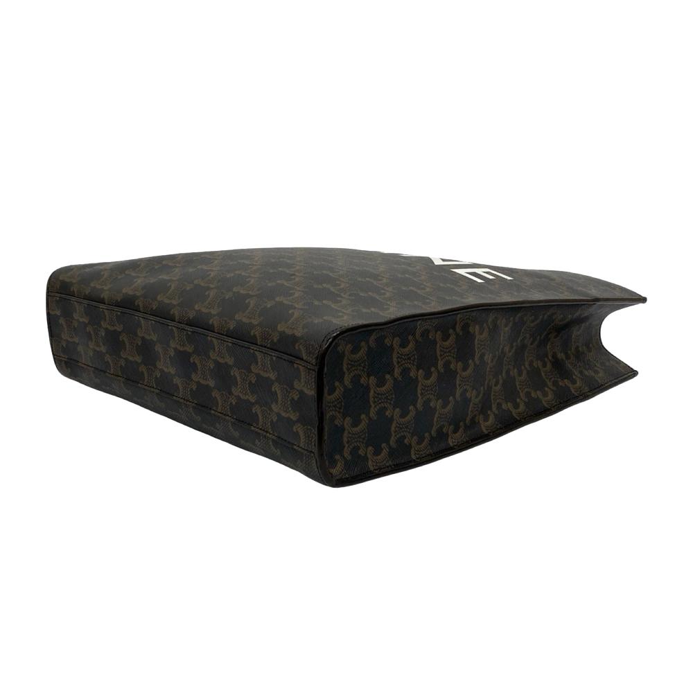 Celine AB Celine Brown Coated Canvas Fabric Small Triomphe Vertical Cabas Tote France