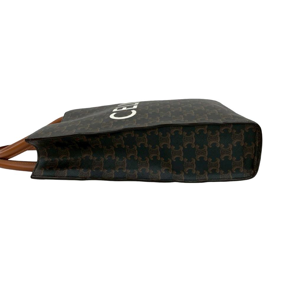 Celine AB Celine Brown Coated Canvas Fabric Small Triomphe Vertical Cabas Tote France