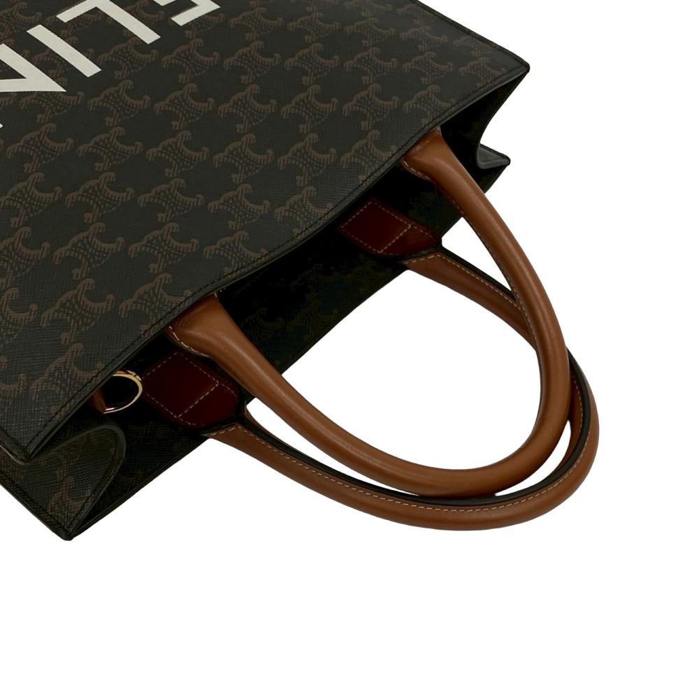 Celine AB Celine Brown Coated Canvas Fabric Small Triomphe Vertical Cabas Tote France