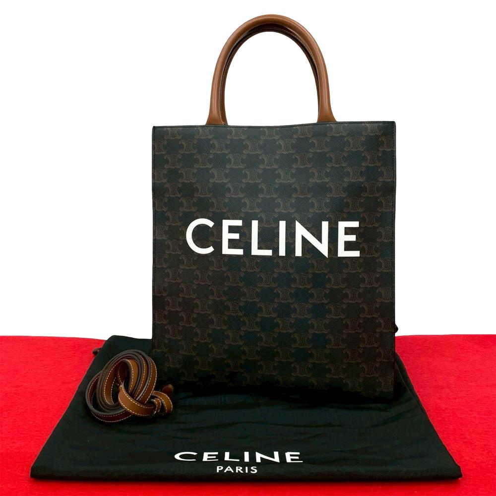 Celine AB Celine Brown Coated Canvas Fabric Small Triomphe Vertical Cabas Tote France
