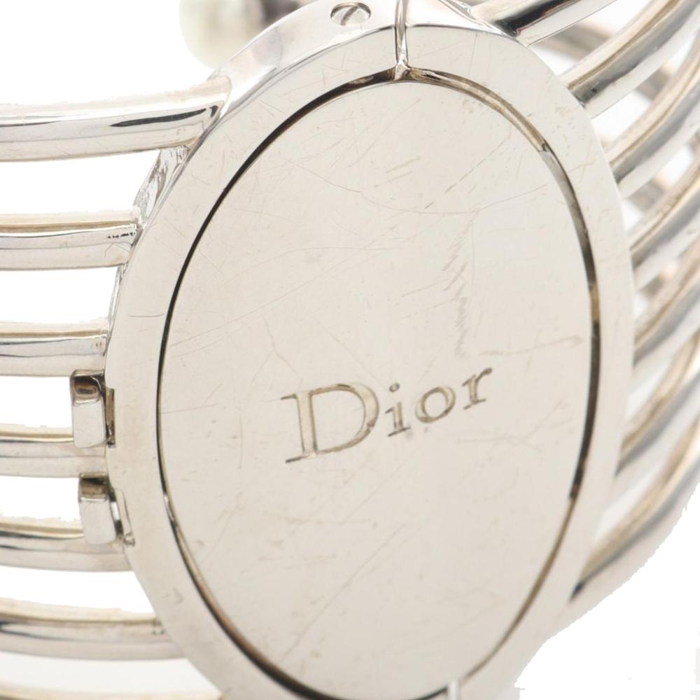 Christian Dior B Dior Silver with White Pearl Palladium Metal Plated Faux Pearl Diorific Bangle Bracelet France