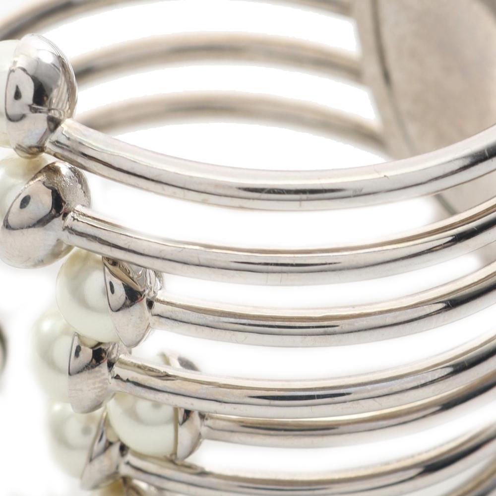 Christian Dior B Dior Silver with White Pearl Palladium Metal Plated Faux Pearl Diorific Bangle Bracelet France