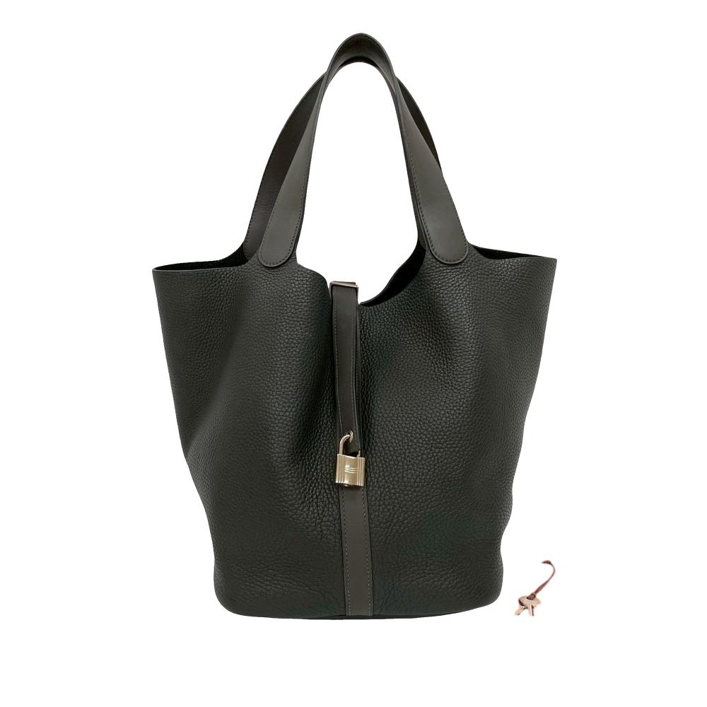 Hermès AB Hermès Gray Charcoal Calf Leather Clemence and Swift Picotin Lock 22 Touch France