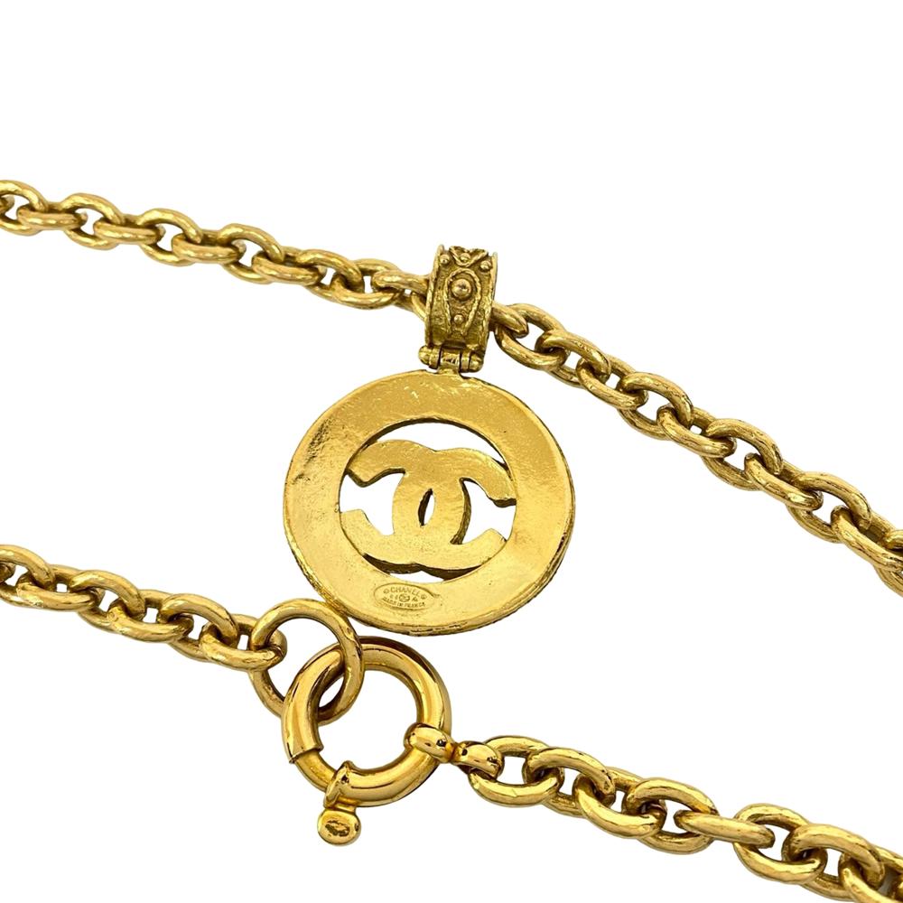 Chanel AB Chanel Gold Gold Plated Metal CC Medallion Chain Necklace France