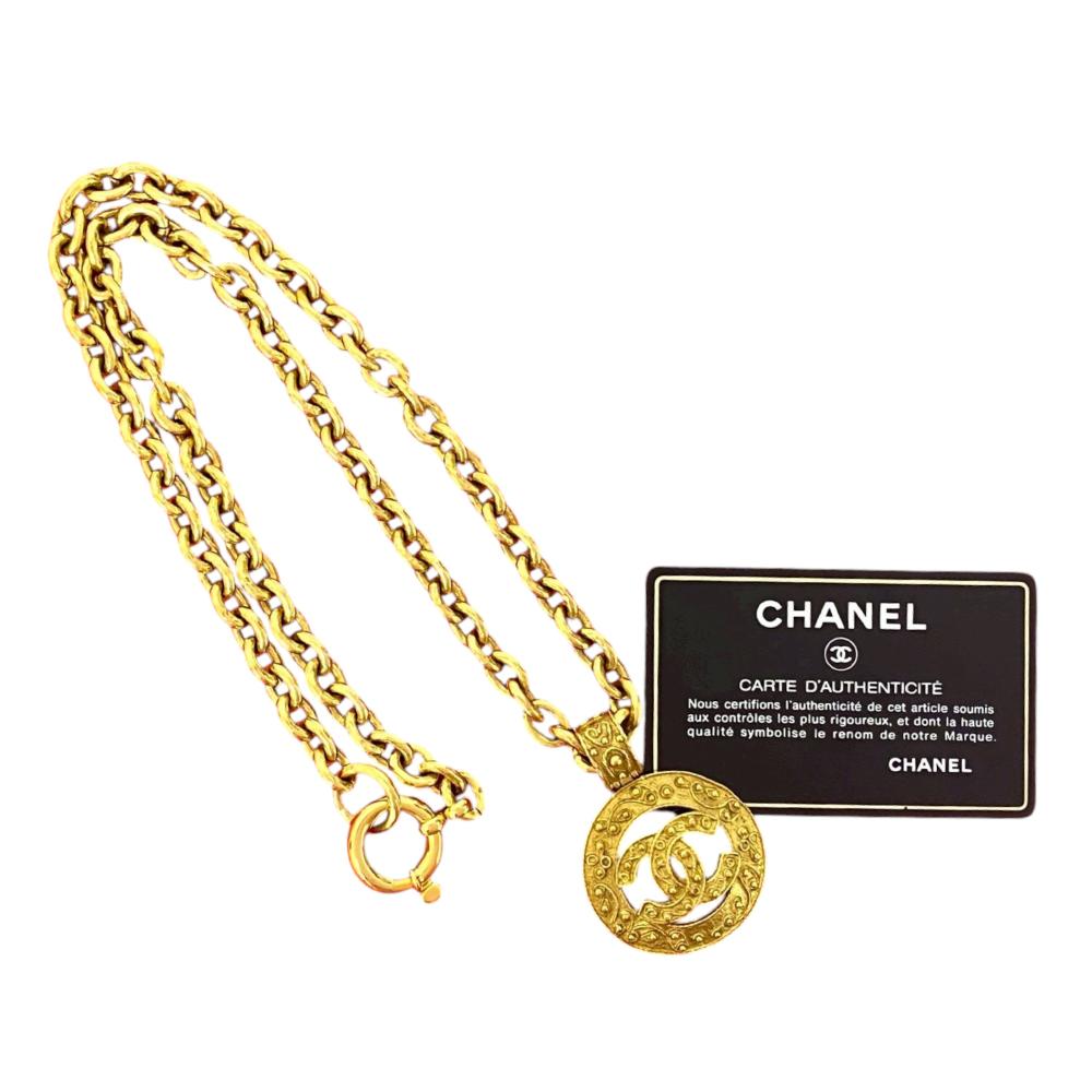 Chanel AB Chanel Gold Gold Plated Metal CC Medallion Chain Necklace France