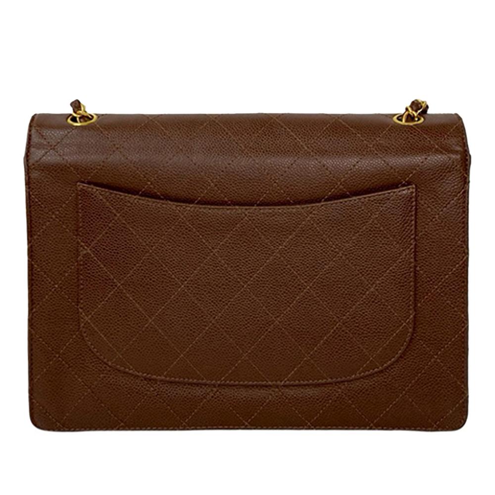 Chanel AB Chanel Brown Caviar Leather Leather CC Jumbo Stitched Caviar Single Flap France