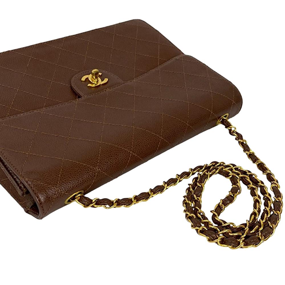 Chanel AB Chanel Brown Caviar Leather Leather CC Jumbo Stitched Caviar Single Flap France