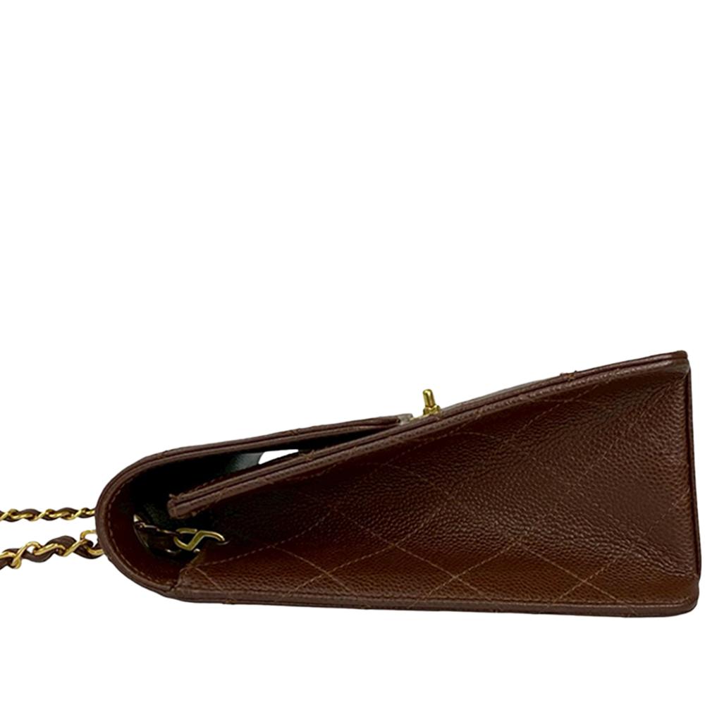 Chanel AB Chanel Brown Caviar Leather Leather CC Jumbo Stitched Caviar Single Flap France