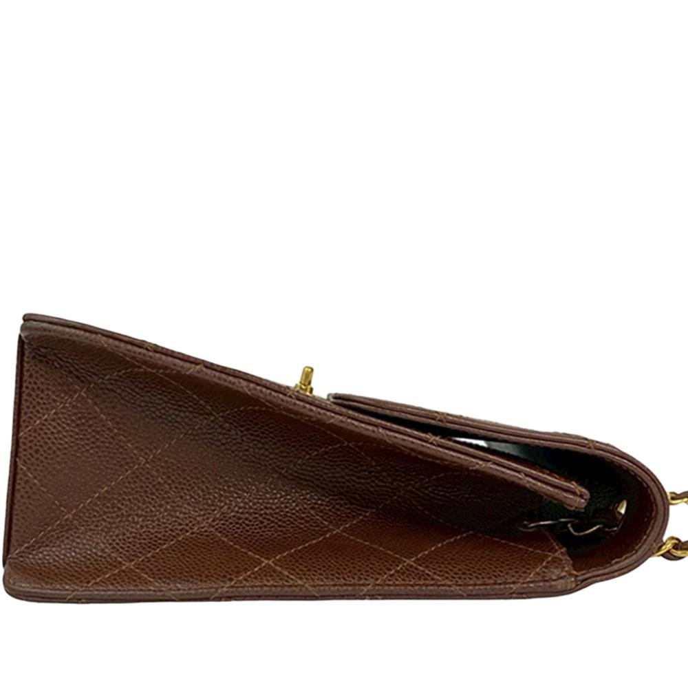 Chanel AB Chanel Brown Caviar Leather Leather CC Jumbo Stitched Caviar Single Flap France