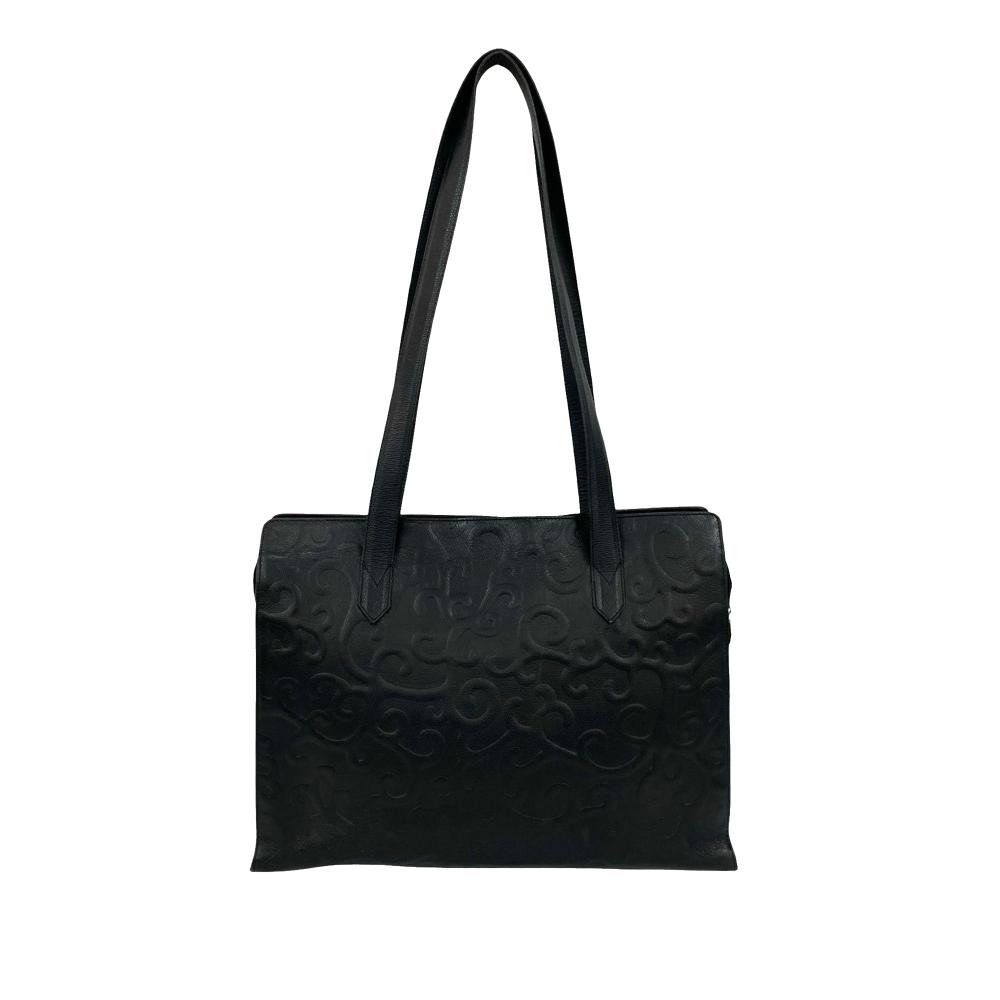 Saint Laurent AB Saint Laurent Black Calf Leather Arabesque Embossed Tote France