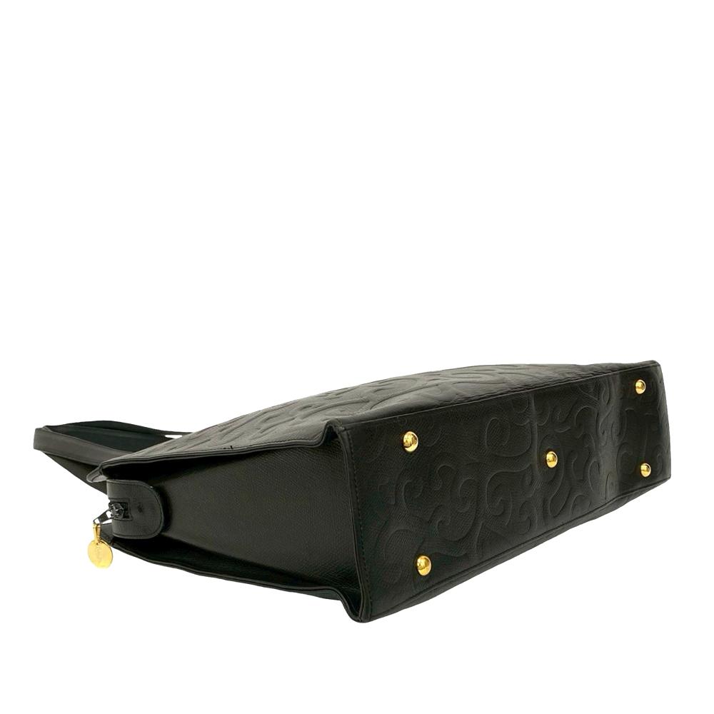 Saint Laurent AB Saint Laurent Black Calf Leather Arabesque Embossed Tote France