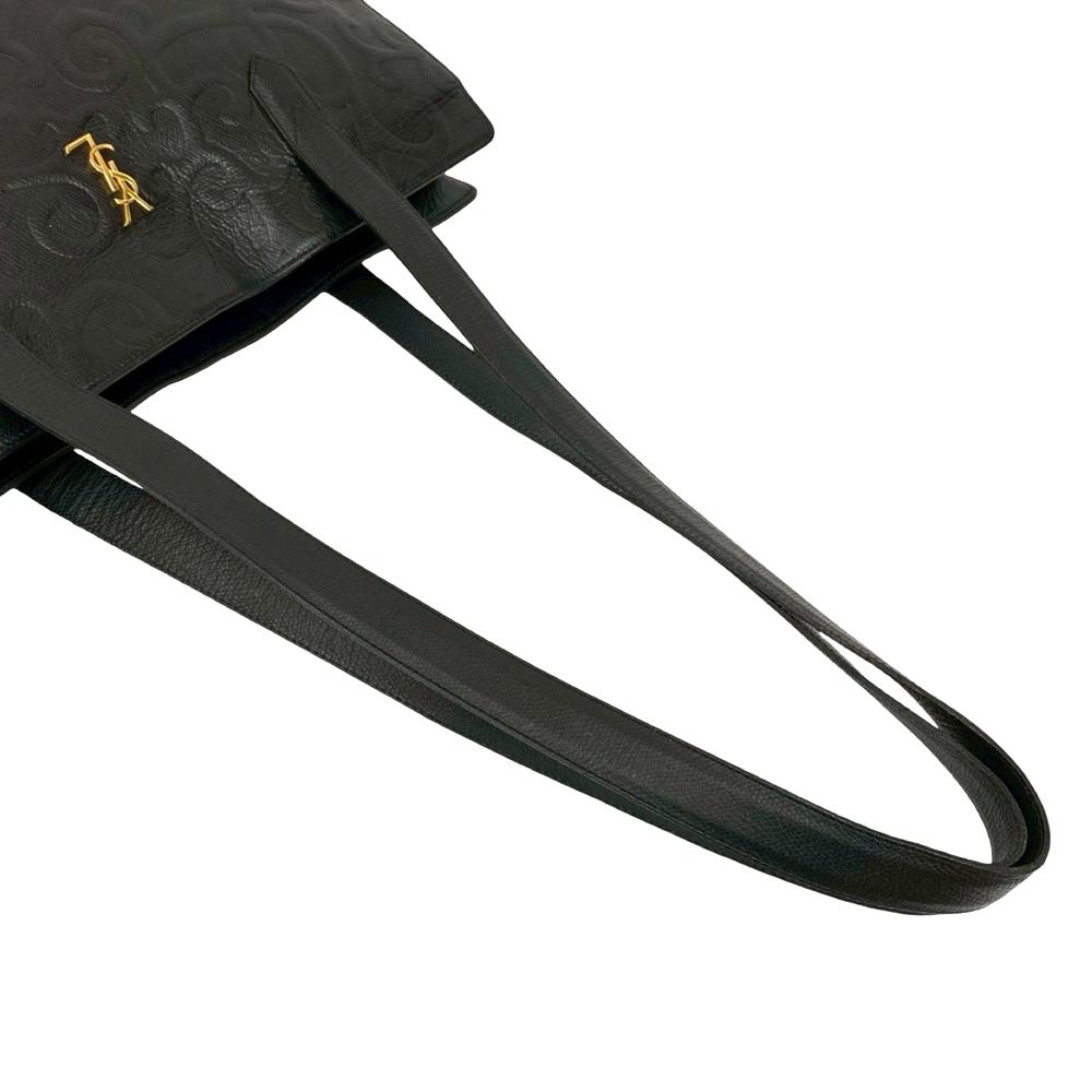 Saint Laurent AB Saint Laurent Black Calf Leather Arabesque Embossed Tote France