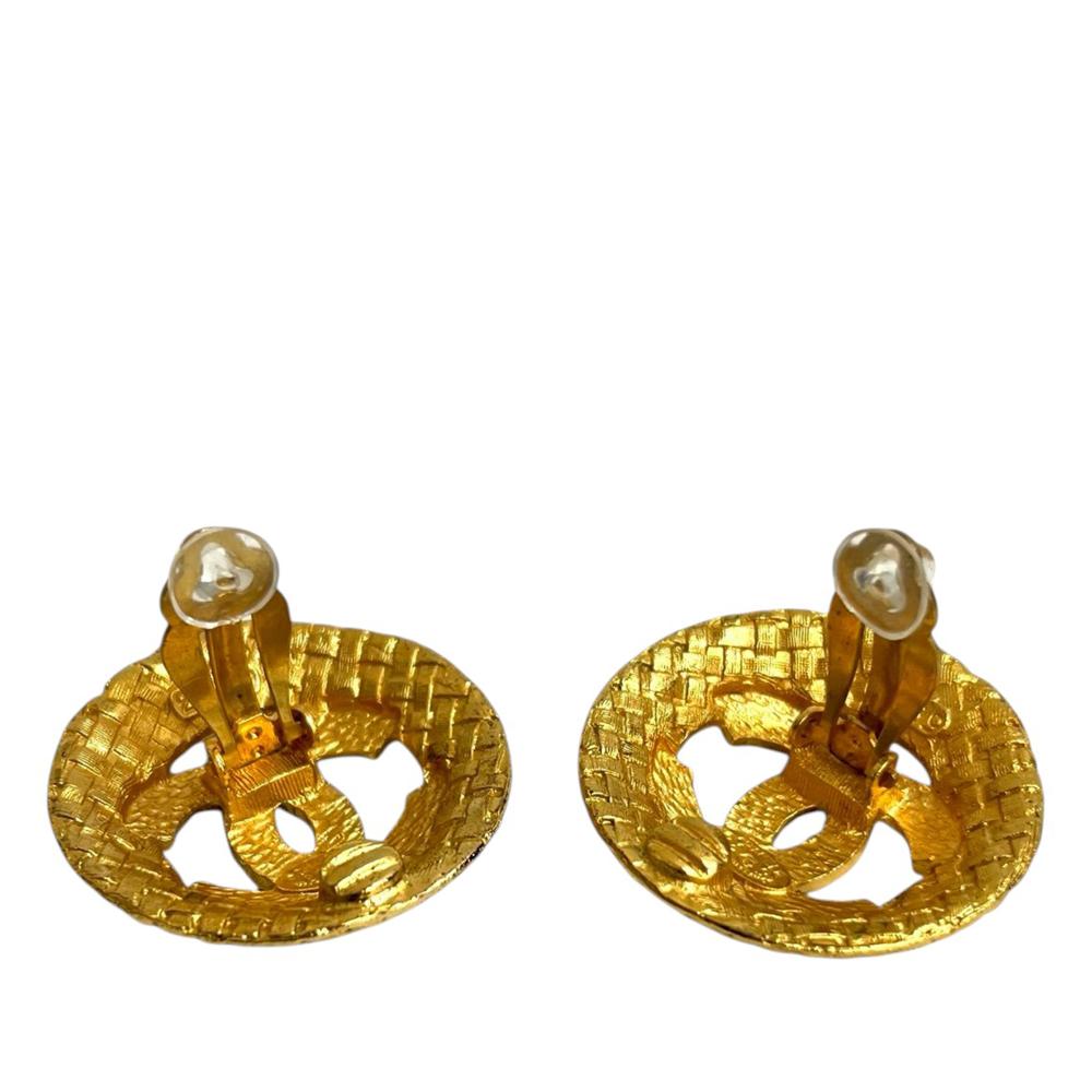 Chanel AB Chanel Gold Gold Plated Metal CC Tweed Effect Earrings France