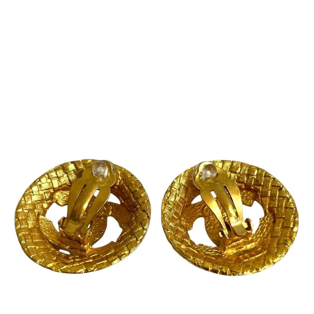 Chanel AB Chanel Gold Gold Plated Metal CC Tweed Effect Earrings France