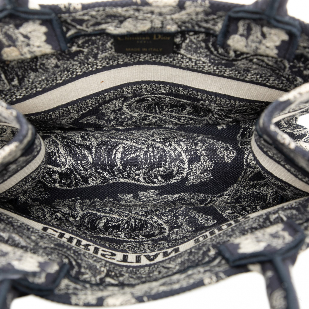 Christian Dior Book Tote Small Embroidery Canvas Tote Bag Dioriviera Toile De Jouy Blue