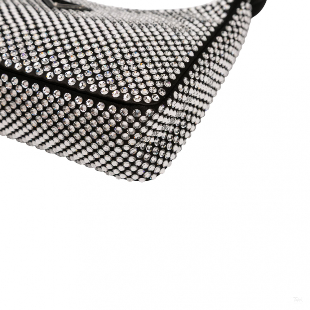 Prada Re-Edition 2000 Satin & Crystal Pouch Crossbody Black