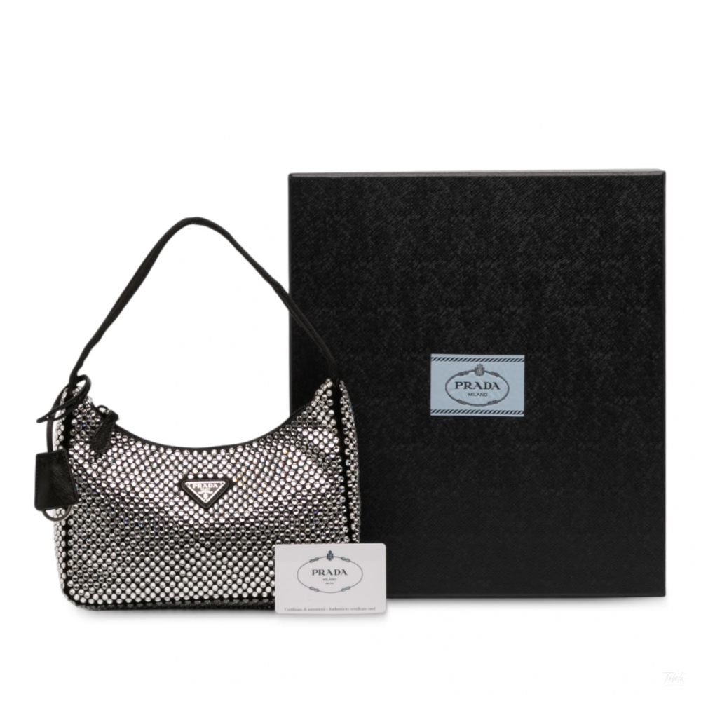 Prada Re-Edition 2000 Satin & Crystal Pouch Crossbody Black