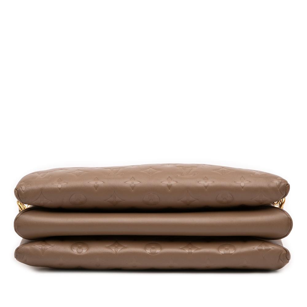 Louis Vuitton B Louis Vuitton Brown Lambskin Leather Leather Monogram Embossed Puffy Lambskin Coussin MM France