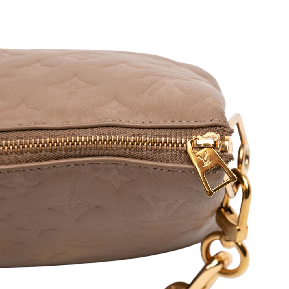 Louis Vuitton B Louis Vuitton Brown Lambskin Leather Leather Monogram Embossed Puffy Lambskin Coussin MM France