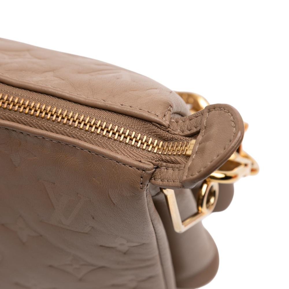 Louis Vuitton B Louis Vuitton Brown Lambskin Leather Leather Monogram Embossed Puffy Lambskin Coussin MM France