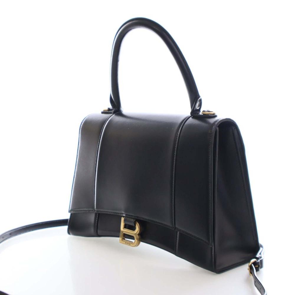Balenciaga AB Balenciaga Black Calf Leather Medium Smooth skin Hourglass Top Handle Bag Italy