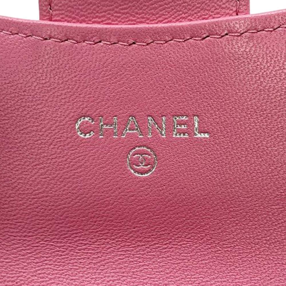 Chanel AB Chanel Pink Lambskin Leather Leather CC Quilted Lambskin Flap Card Holder on Chain Spain