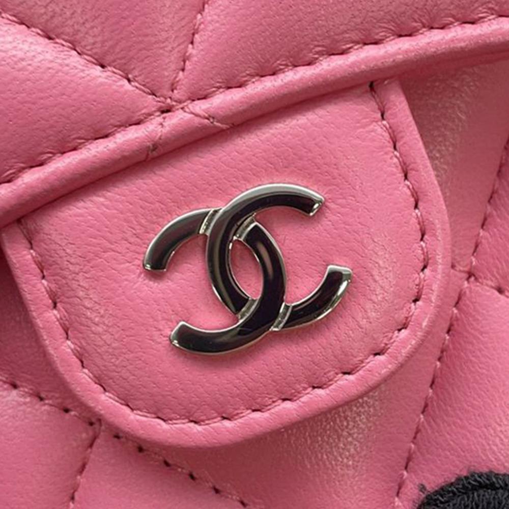 Chanel AB Chanel Pink Lambskin Leather Leather CC Quilted Lambskin Flap Card Holder on Chain Spain