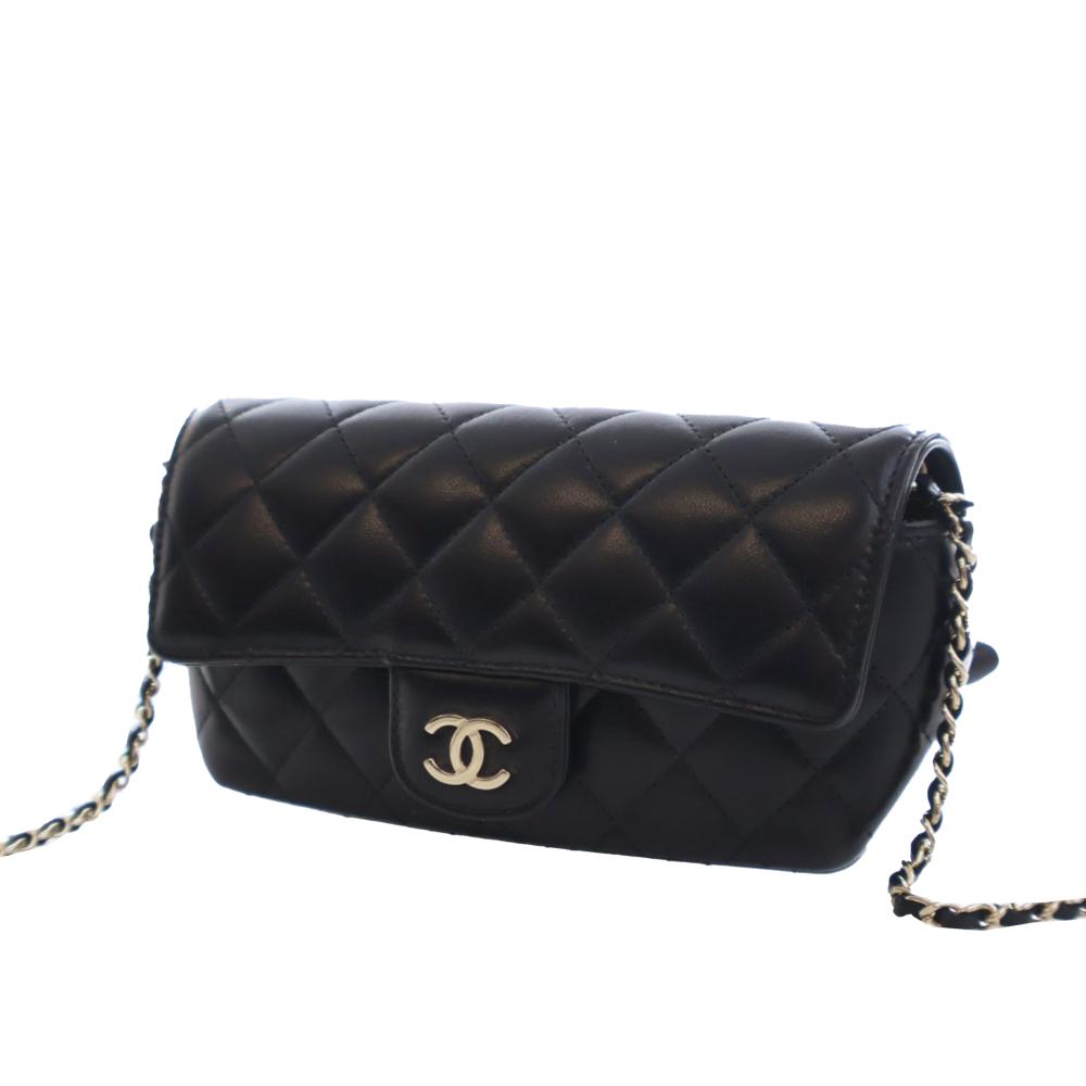 Chanel AB Chanel Black Lambskin Leather Leather Quilted Lambskin Classic Glasses Case on Chain France