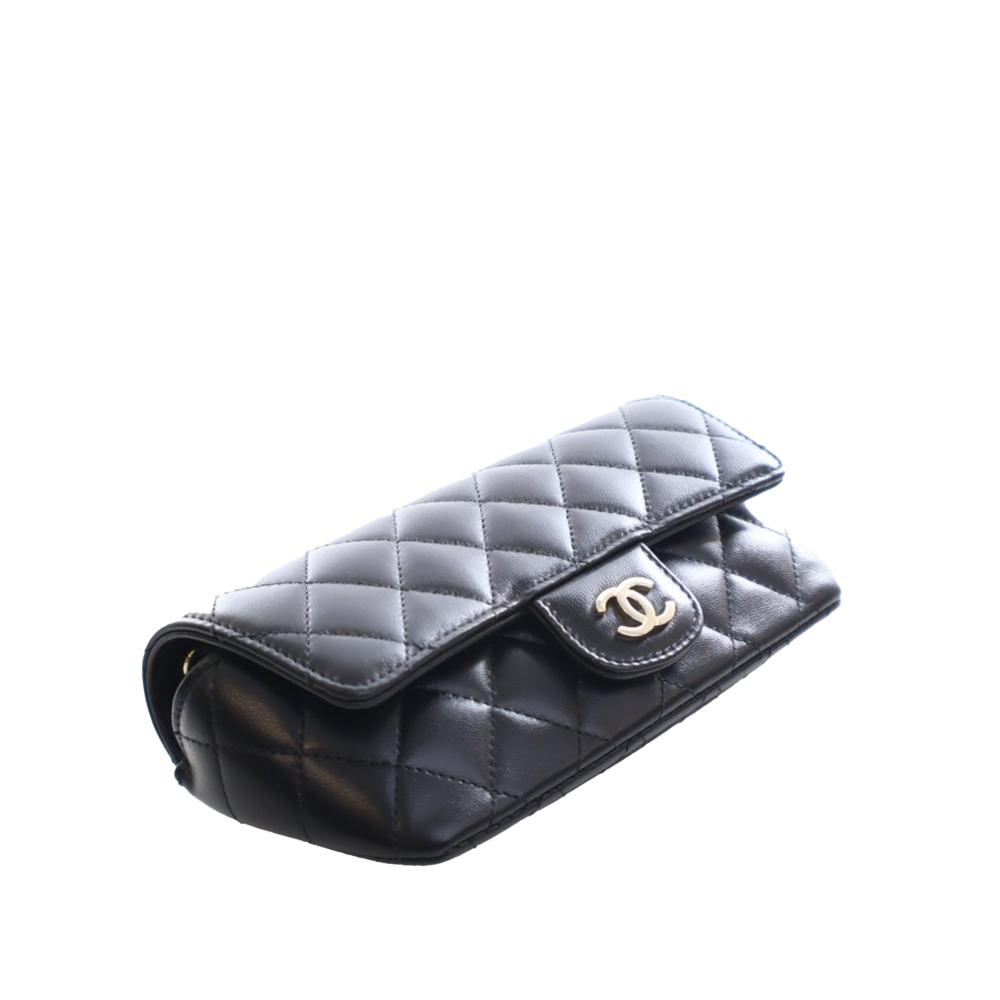 Chanel AB Chanel Black Lambskin Leather Leather Quilted Lambskin Classic Glasses Case on Chain France