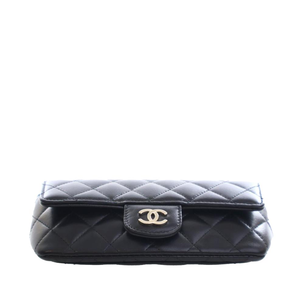 Chanel AB Chanel Black Lambskin Leather Leather Quilted Lambskin Classic Glasses Case on Chain France