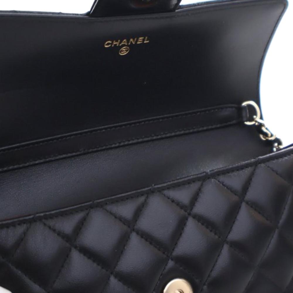 Chanel AB Chanel Black Lambskin Leather Leather Quilted Lambskin Classic Glasses Case on Chain France