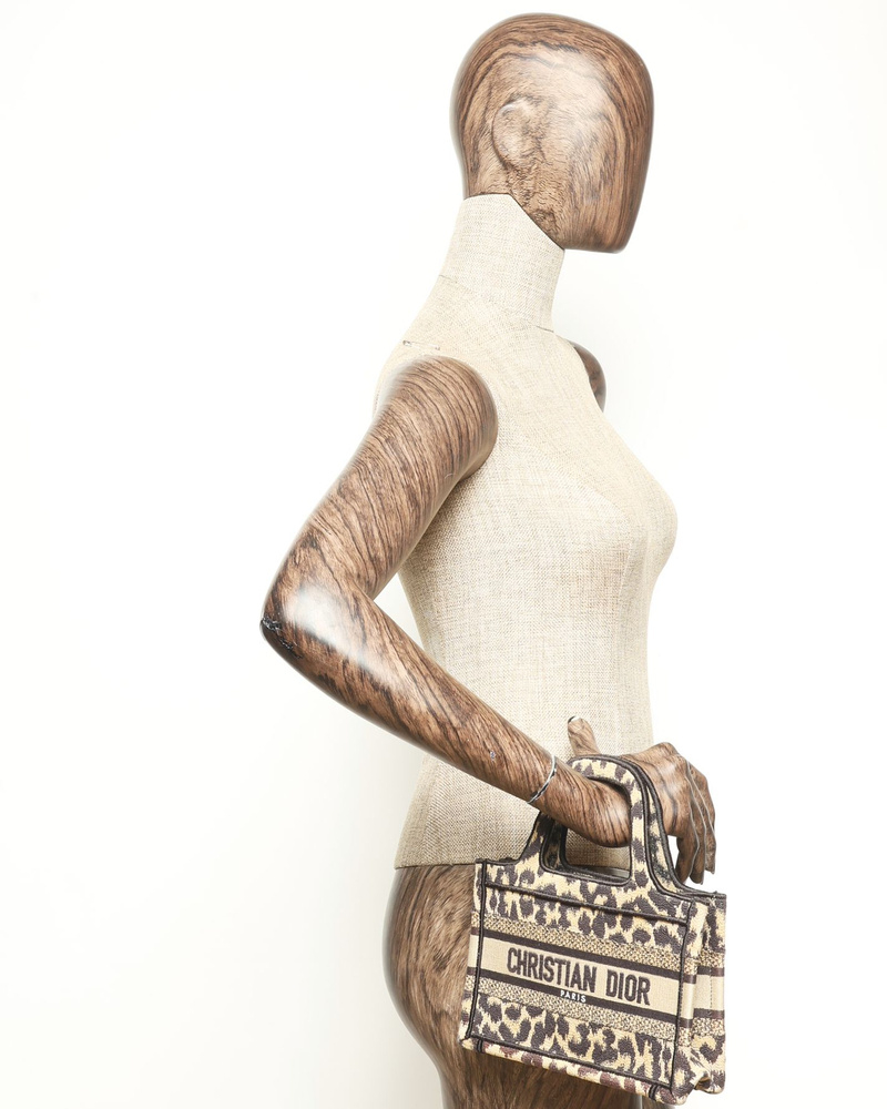 Christian Dior Leopard Mizza Embroidered Mini Book Tote Bag