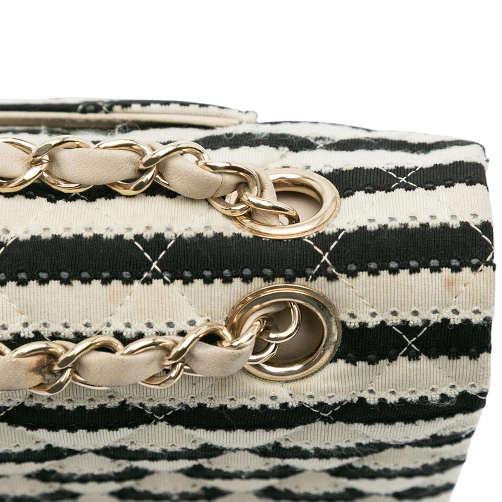 Chanel B Chanel Black Cotton Fabric Medium Classic Jersey Coco Sailor Double Flap France