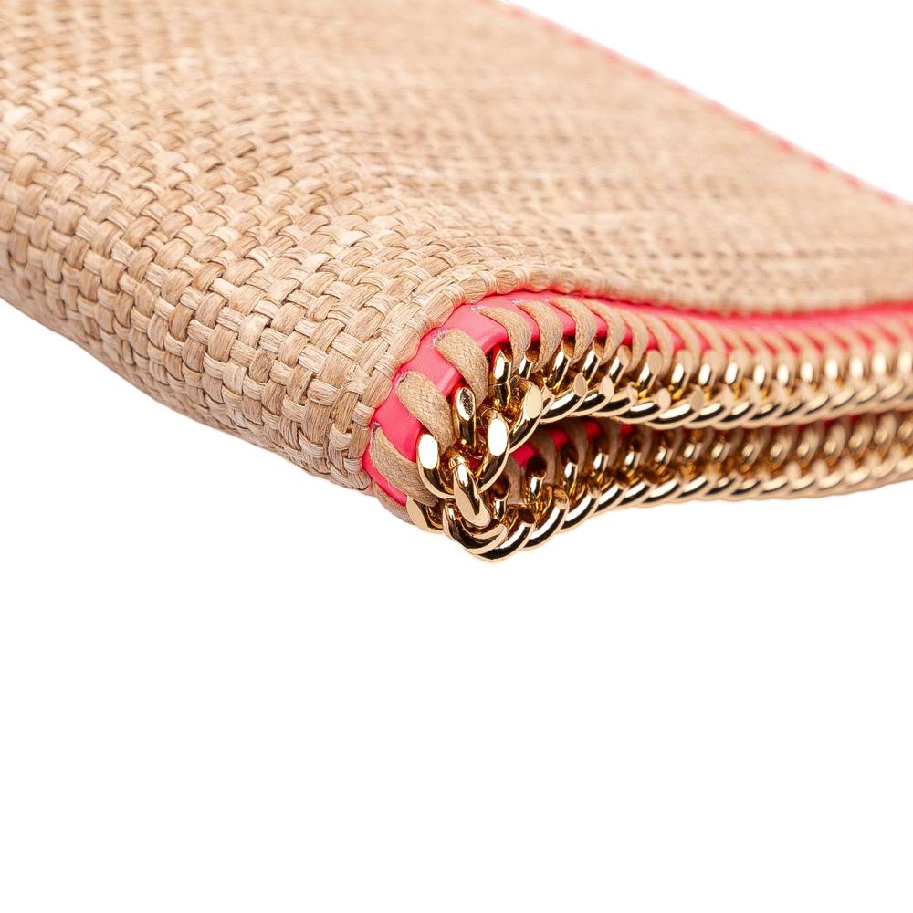 Stella McCartney B Stella McCartney Brown Beige Raffia Natural Material Falabella Fold Over Clutch Italy