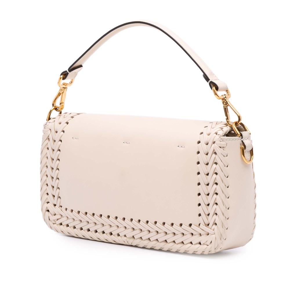 Fendi AB Fendi Brown Light Beige Calf Leather Woven skin Vitello King Ceylon Baguette Satchel Italy