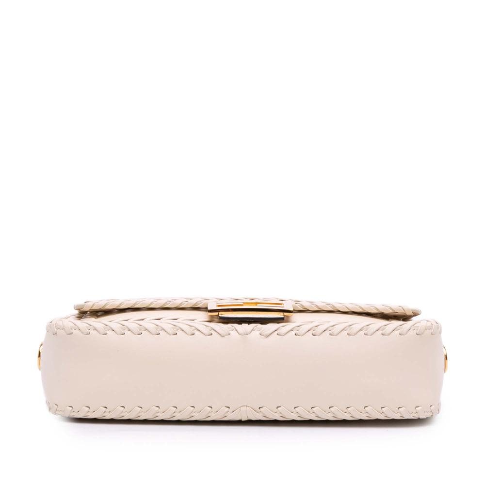 Fendi AB Fendi Brown Light Beige Calf Leather Woven skin Vitello King Ceylon Baguette Satchel Italy