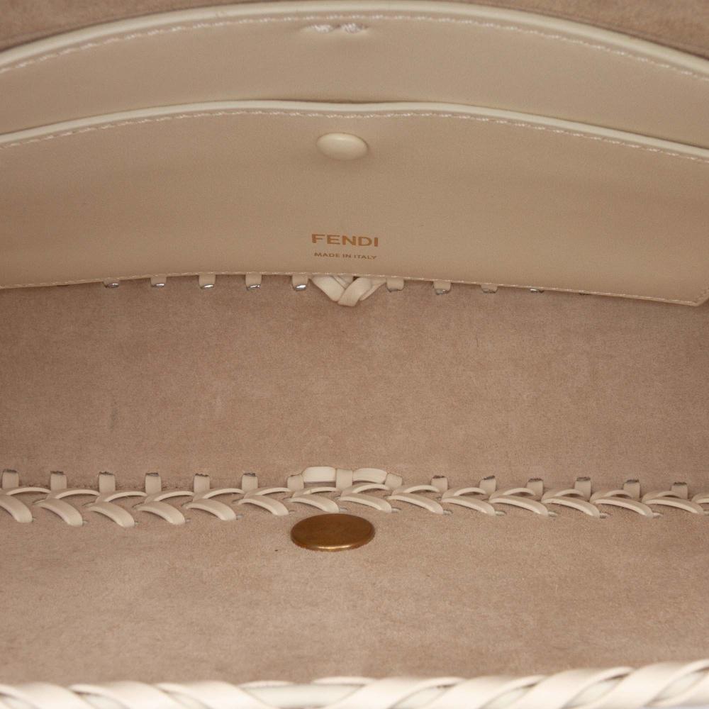 Fendi AB Fendi Brown Light Beige Calf Leather Woven skin Vitello King Ceylon Baguette Satchel Italy