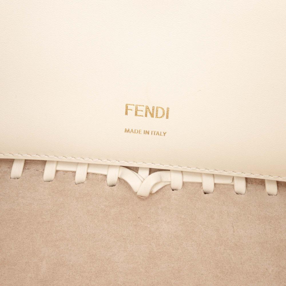 Fendi AB Fendi Brown Light Beige Calf Leather Woven skin Vitello King Ceylon Baguette Satchel Italy