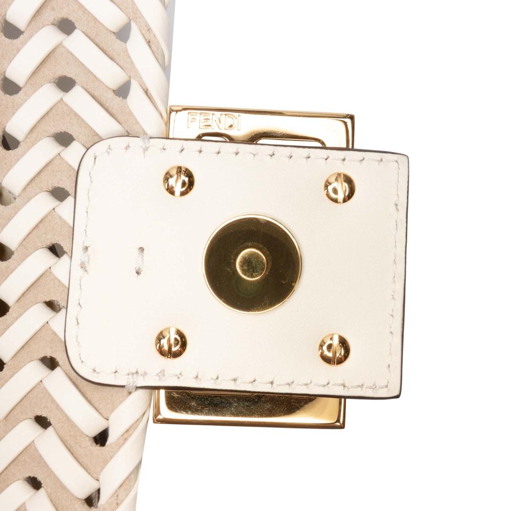 Fendi AB Fendi Brown Light Beige Calf Leather Woven skin Vitello King Ceylon Baguette Satchel Italy