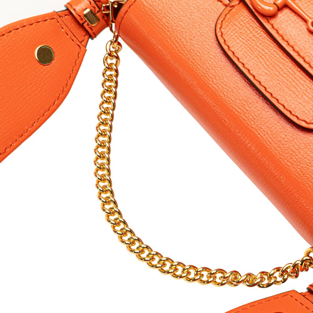 Gucci AB Gucci Orange Calf Leather Mini Horsebit 1955 Web Satchel Italy