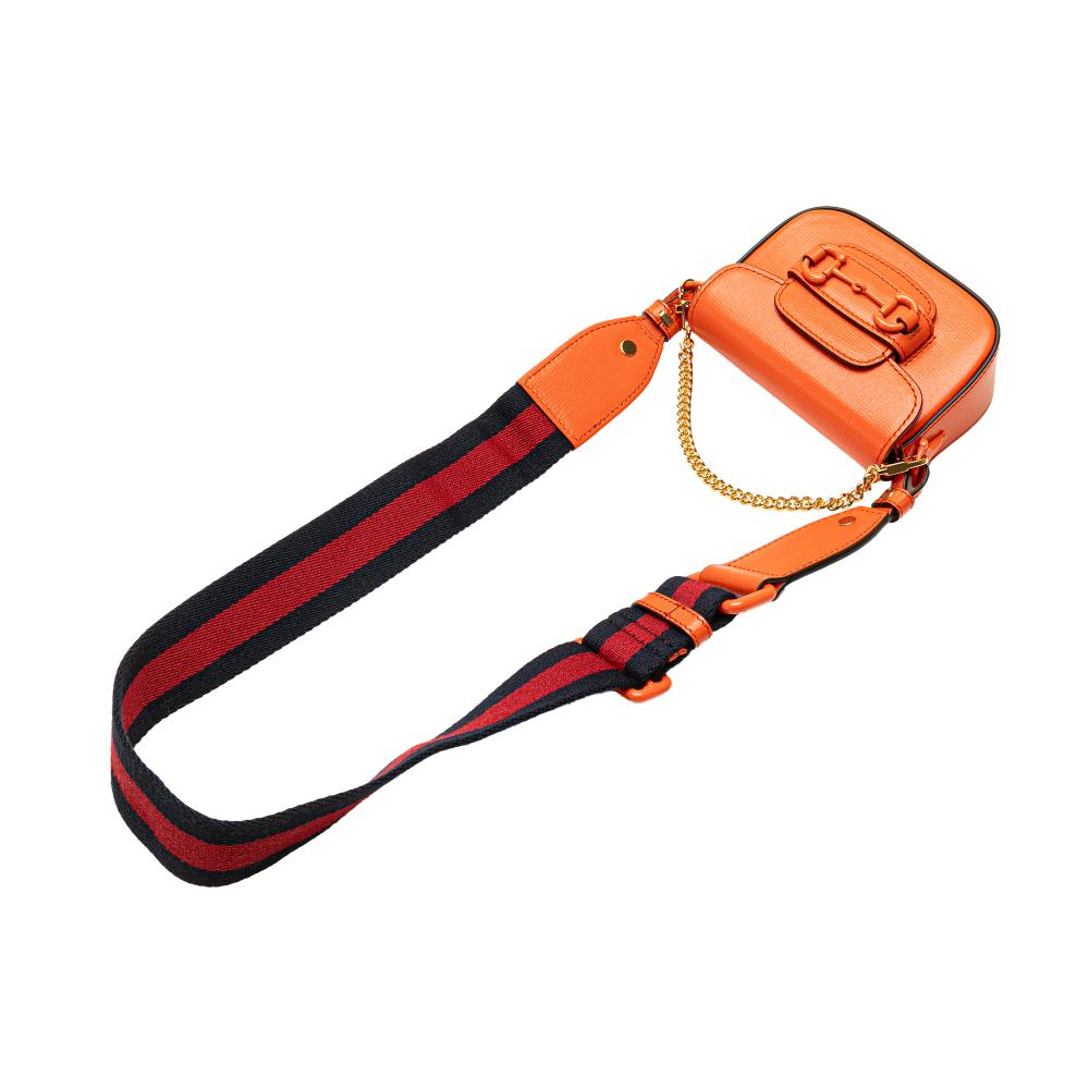 Gucci AB Gucci Orange Calf Leather Mini Horsebit 1955 Web Satchel Italy