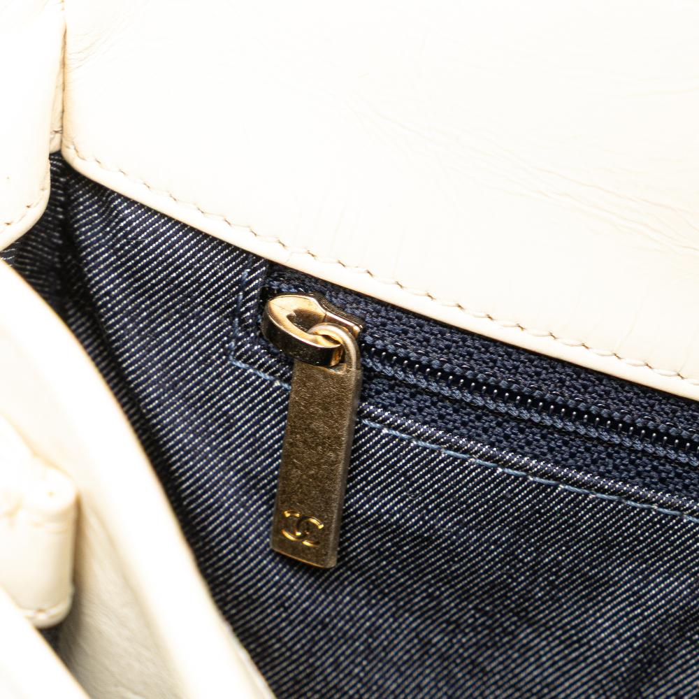 Chanel B Chanel White Ivory Calf Leather Crumpled skin En Vogue Rope Flap Italy