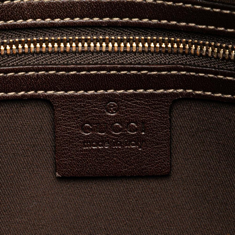 Gucci B Gucci White with Brown Dark Brown Canvas Fabric Printed Bamboo Horsebit Handbag Italy