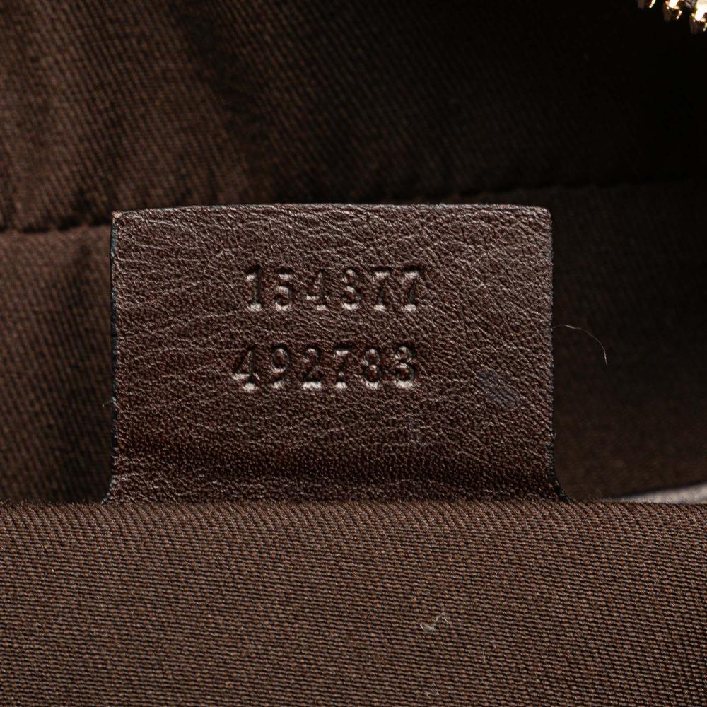 Gucci B Gucci White with Brown Dark Brown Canvas Fabric Printed Bamboo Horsebit Handbag Italy