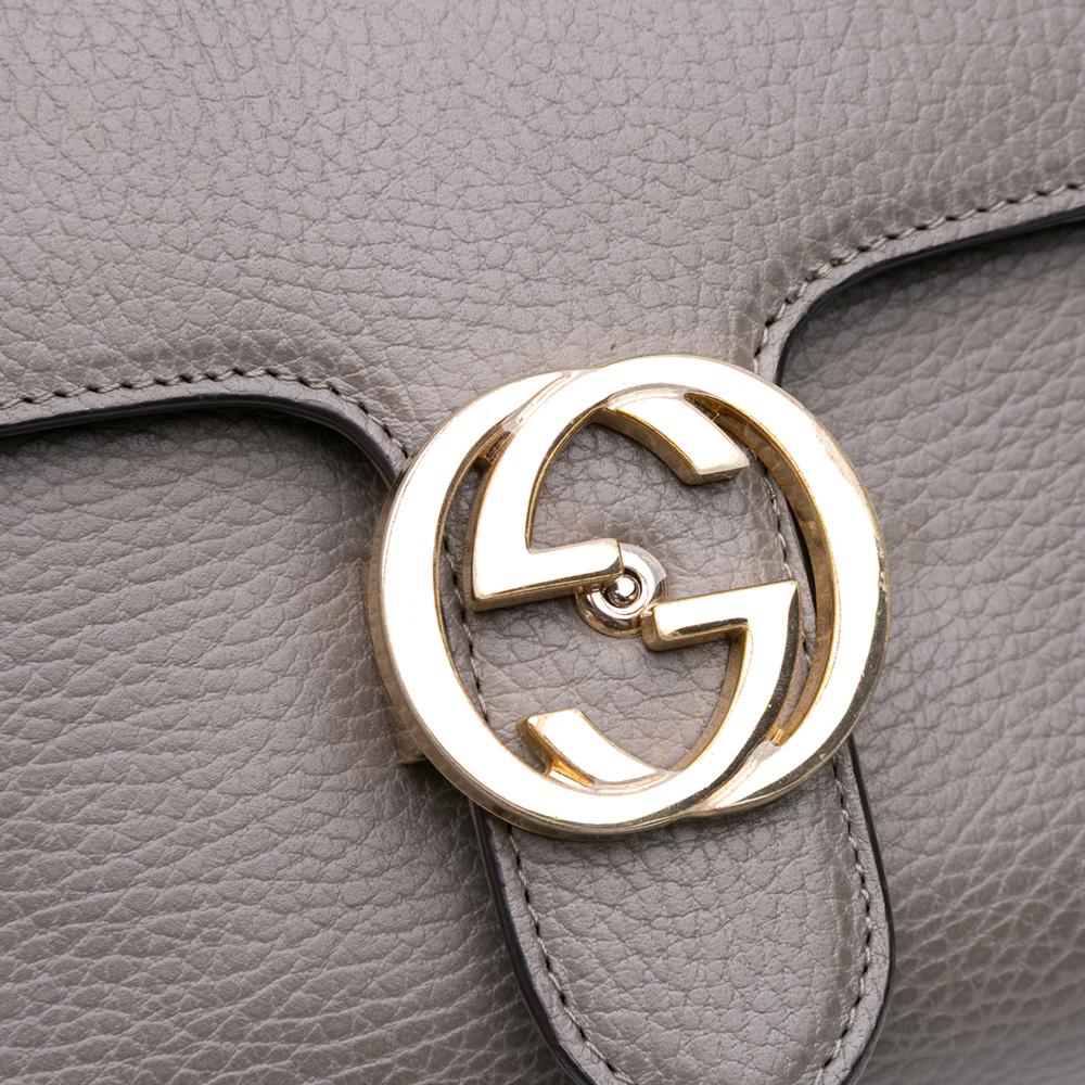 Gucci B Gucci Gray Calf Leather Small Dollar Interlocking G Satchel Italy