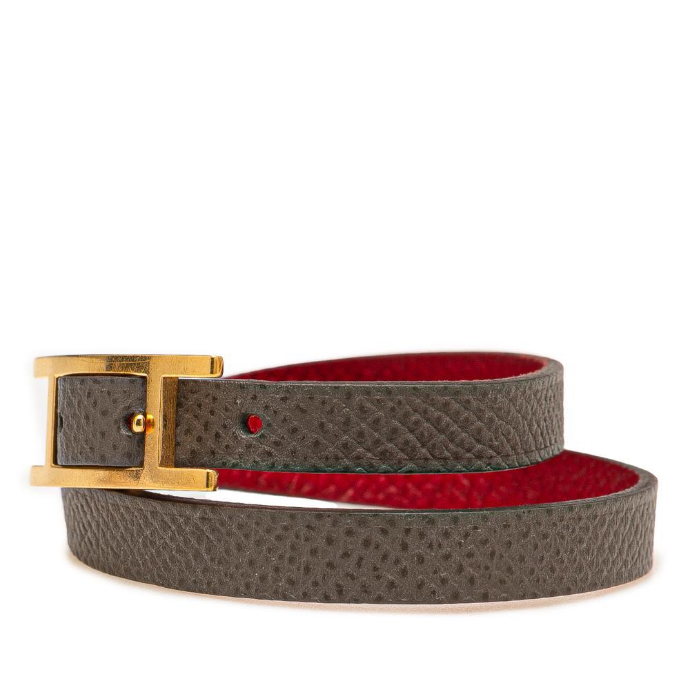 Hermès B Hermès Gray with Red Calf Leather Epsom Behapi Double Tour Bracelet France